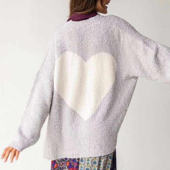 Natural Life Calla Jacquard Heart Grey Boucle Sweater Cardigan NWT - Picture 1 of 9